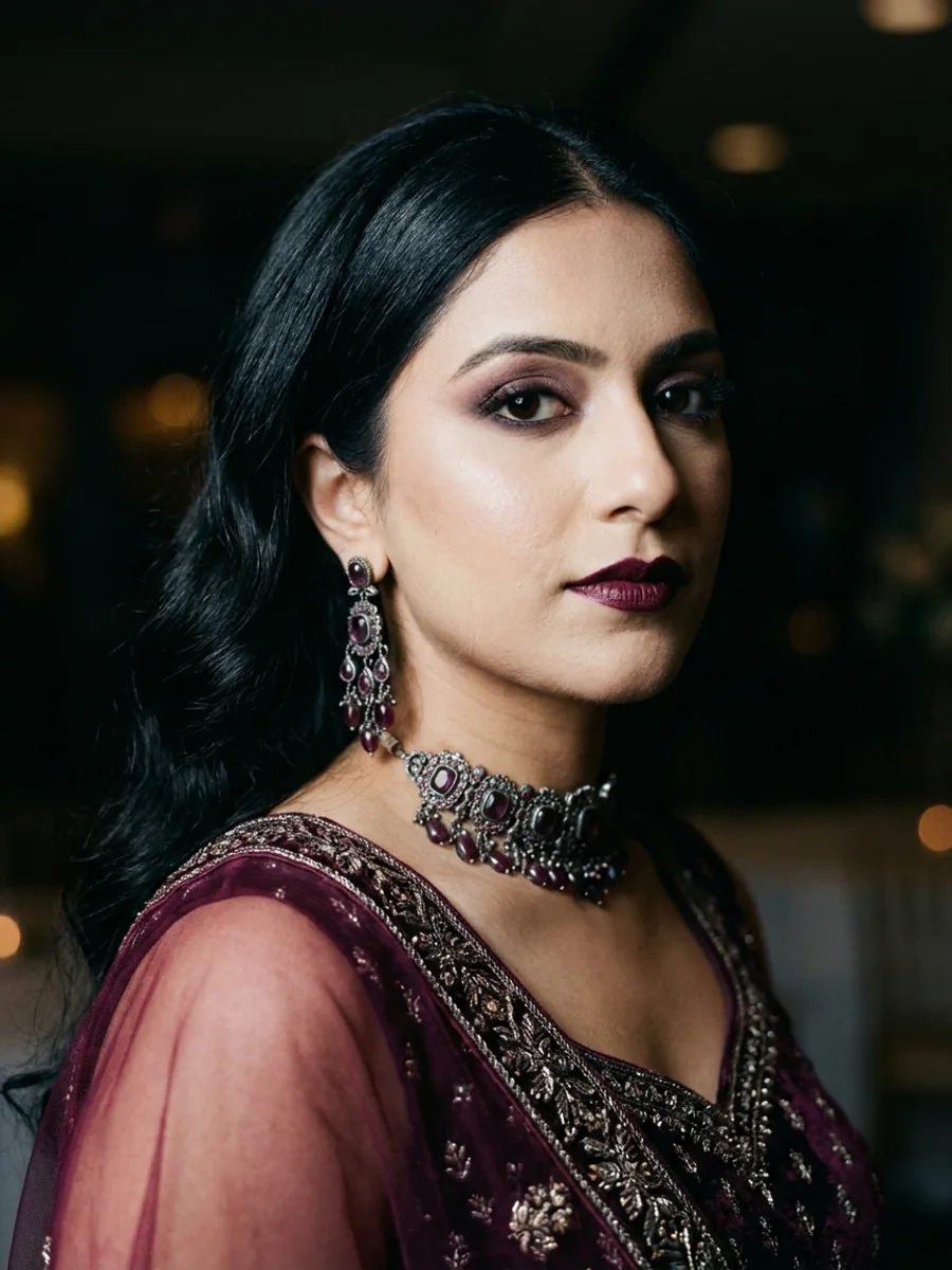 Smoke & Berry. A dramatic and sultry evening look. A bridal look for a reception.